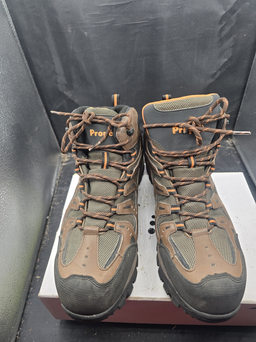 Propet Men's Brown and Olive Trail Boots with Orange Trim